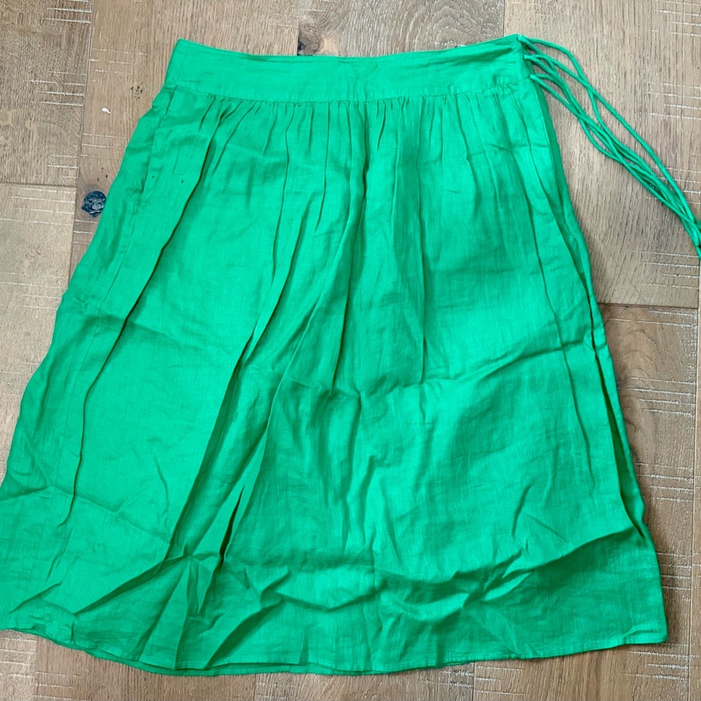 J. Crew Green A-Line Knee-Length Skirt with Pleated Tie Front